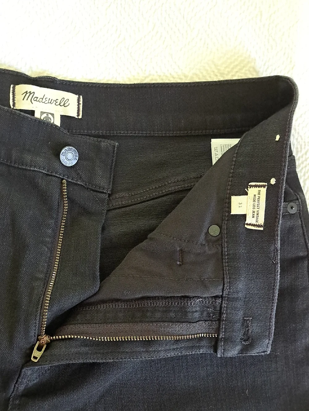 NWOT Madewell Womens The Perfect Vintage Wide Leg Black Stretch High Jeans 31